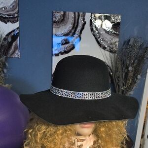 Black and Silver Wide-Brimmed Hat with Decorative Band